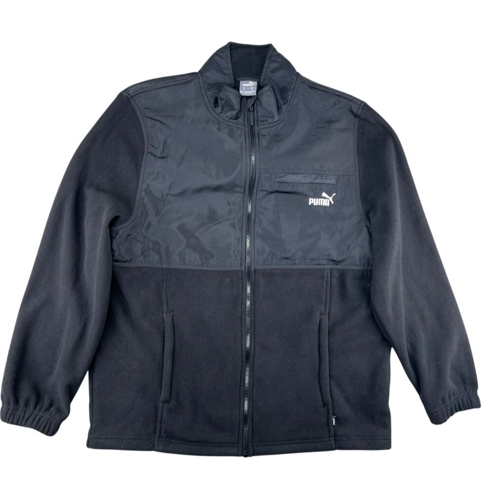 Puma Mens Black Zip-Up Fleece Jacket With Nylon Chest Panel & Logo Size XL - Picture 14 of 14